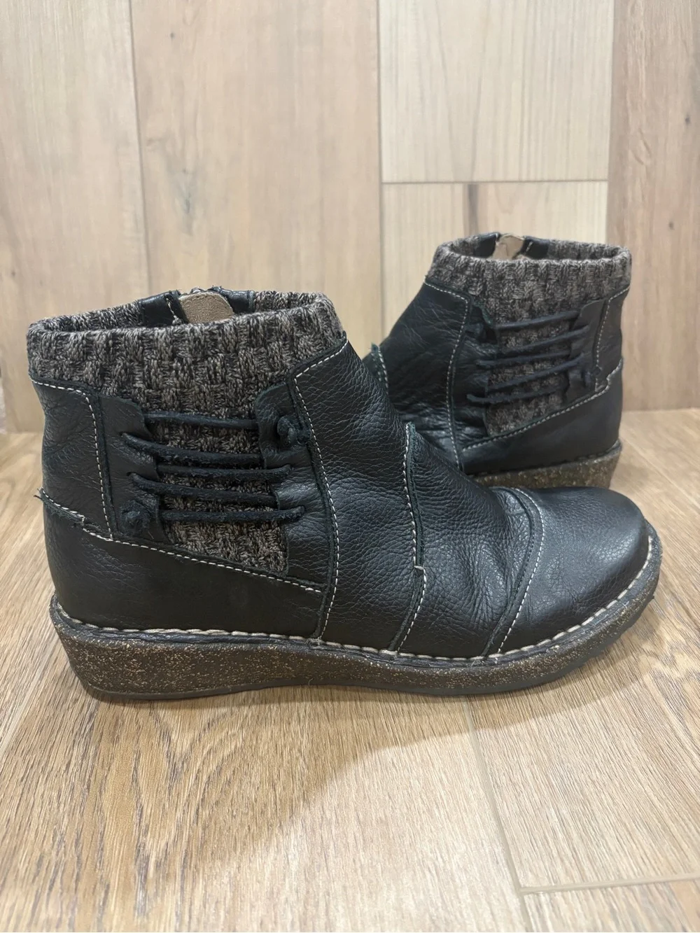 Aetrex Black Leather Ankle Boots with Knit Cuff Cammie Tessa Arch Support 40